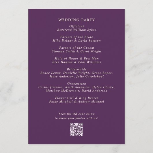 Nikki Paarse bruiloft Programmakaart (Achterkant)