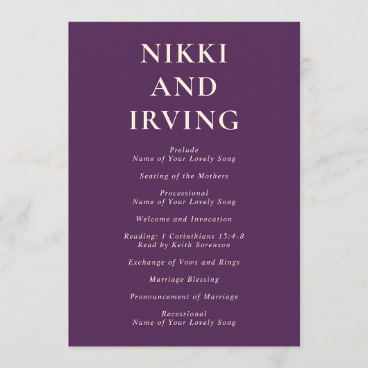 Nikki Paarse bruiloft Programmakaart (Voorkant)
