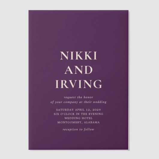 Nikki Paarse bruiloft Vellum Uitnodigingen (Voorkant)