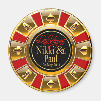 Nikki & Paul Las Vegas Gold Casino Chip Favor Magneet