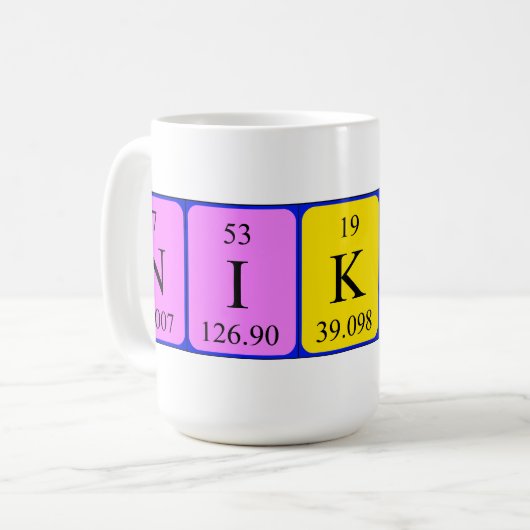 Nikki periodieke mok van de lijstnaam (Voorkant links)