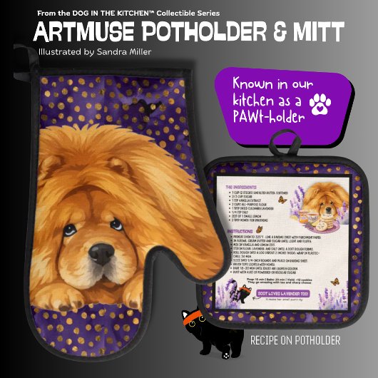 NIKO -CHOW DOG Oven Mitt & Pot Holder Ovenwant & Pannenlap Set