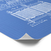 Nikola Tesla 1888 Patent Art - Blauwdruk Poster (Hoek)