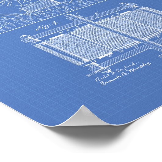 Nikola Tesla 1888 Patent Art - Blauwdruk Poster (Hoek)