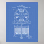Nikola Tesla 1888 Patent Art - Blauwdruk Poster (Voorkant)