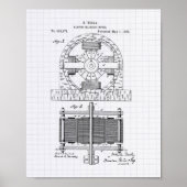 Nikola Tesla 1888 Patent Art - Lige Peper Poster (Voorkant)