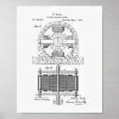 Nikola Tesla 1888 Patent Art - Witboek Poster (Voorkant)