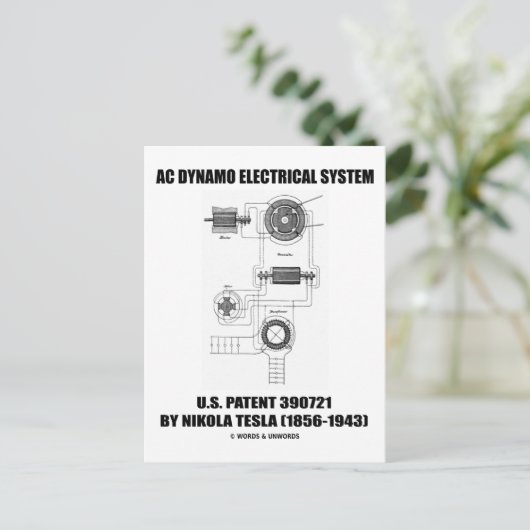 Nikola Tesla AC Dynamo Electrical System Patent Briefkaart (Staand voorkant)