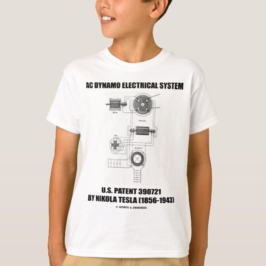 Nikola Tesla AC Dynamo Electrical System Patent T-shirt (Voorkant)