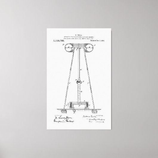 Nikola Tesla Energy Transmission Pantent US119732 Canvas Afdruk (Voorkant)