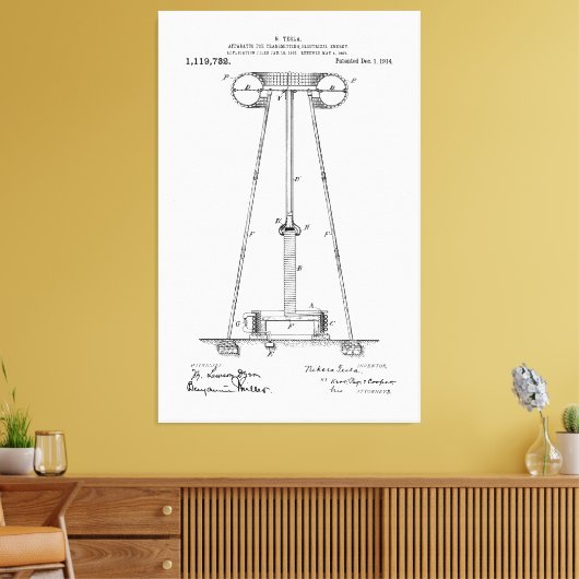 Nikola Tesla Energy Transmission Pantent US119732 Canvas Afdruk (Insitu (Woonkamer))