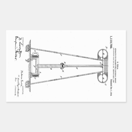 Nikola Tesla Energy Transmission Pantent US119732 Rechthoekige Sticker (Voorkant)