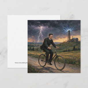 Nikola Tesla fietst naar zijn lab circa 1893 Feestdagenkaart