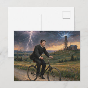 Nikola Tesla fietst naar zijn lab circa 1893 Feestdagenkaart