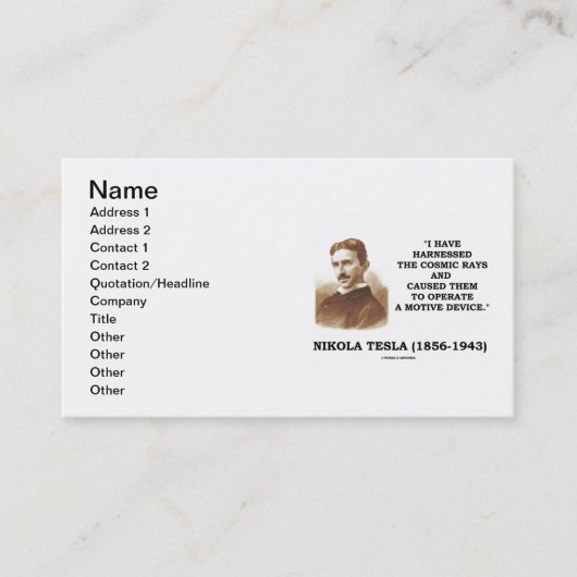 Nikola Tesla Ik heb de kosmische stralen geërfd Visitekaartje (Voorkant)