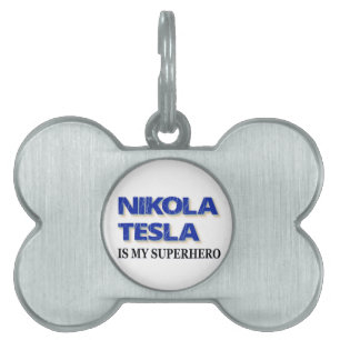 Nikola Tesla is mijn superheld Huisdieren Naamplaatje