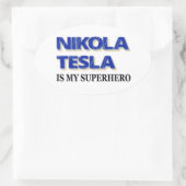 Nikola Tesla is mijn superheld Ovale Sticker (Tas)