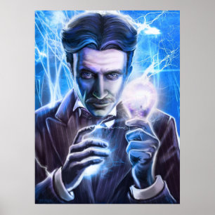 Nikola Tesla Man van Lightning Poster