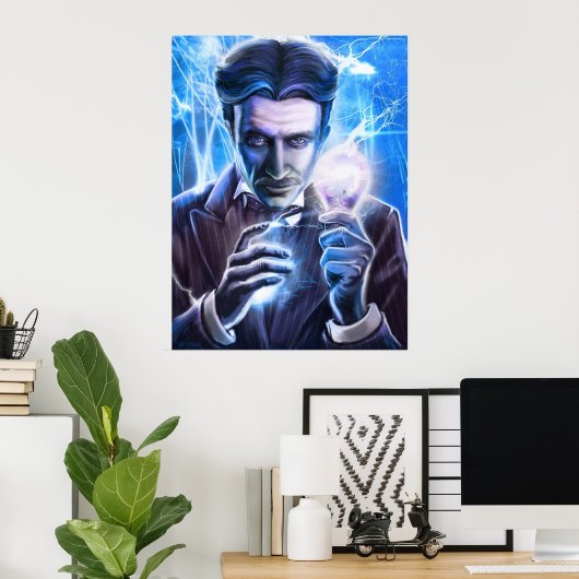 Nikola Tesla Man van Lightning Poster (Thuiskantoor)