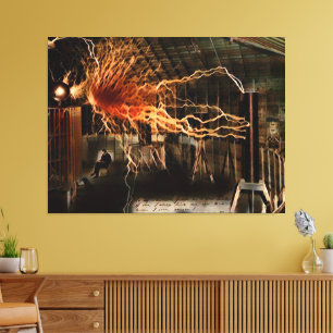 Nikola Tesla Man van Mysteries Kleur Redux Canvas Afdruk