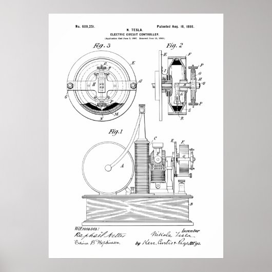 Nikola Tesla Patent Poster (Voorkant)