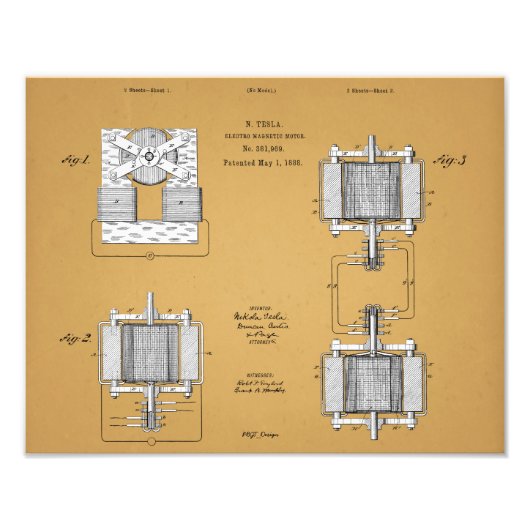 Nikola Tesla Patent Print Foto Afdruk (Voorkant)
