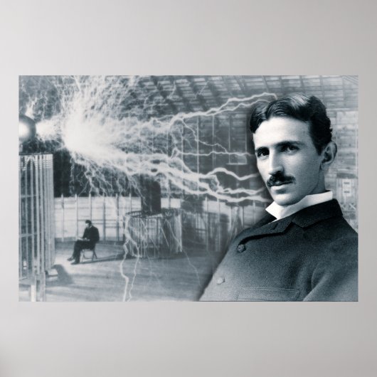 NIKOLA TESLA PORTRAIT IN BLACK AND WHITE POSTER (Voorkant)