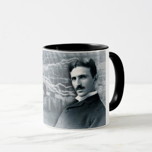NIKOLA TESLA PORTRAIT IN BLACK EN WITTE MOK