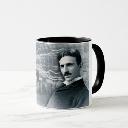 NIKOLA TESLA PORTRAIT IN BLACK EN WITTE MOK (Voorkant rechts)