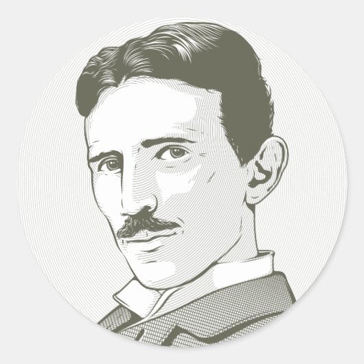 Nikola Tesla Portrait Ronde Sticker (Voorkant)
