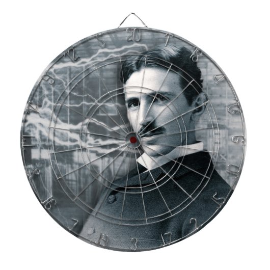 NIKOLA TESLA PORTRET IN ZWART DARTBORD (Voorkant)
