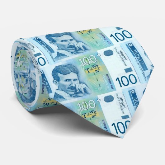 Nikola Tesla Serbian Currency Stropdas (Opgerold)