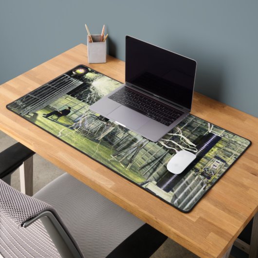 Nikola Tesla zit naast zijn hoogspanning Bureaumat (Kantoor 2)