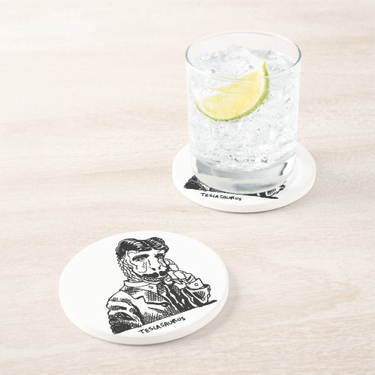 Nikola Teslasaurus Zandsteen Onderzetter (Zijkant)