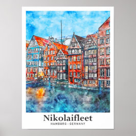 Nikolaifleet Hamburg Duitsland Reizen Waterverf Poster
