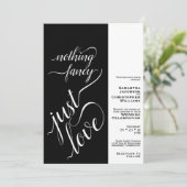 Niks Fancy Gewoon Liefde Modern Zwart Bruiloft Kaart (Staand voorkant)