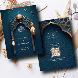 Nile Blue Islamic Arch QR Code RSVP Wedd Website Informatiekaartje