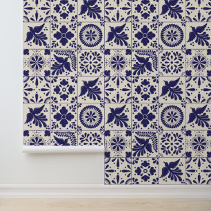 Nile Blue Linen Mexicaanse traditionele Talavera-t Behang