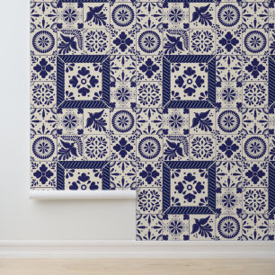 Nile Blue Linen Mexicaanse traditionele Talavera-t Behang
