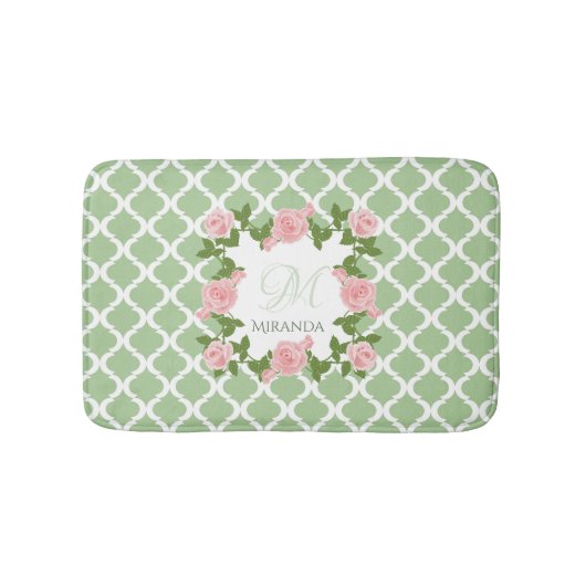 Nile Green Quatrefoil roze roze roze monogram met Badmat (Voorkant)
