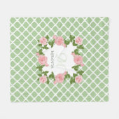 Nile Green Quatrefoil roze roze roze monogram met  Fleece Deken (Voorkant (Horizontaal))