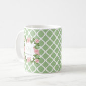 Nile Green Quatrefoil roze roze roze monogram met  Koffiemok (Voorkant links)
