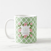 Nile Green Quatrefoil roze roze roze monogram met  Koffiemok (Links)