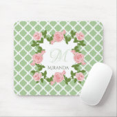 Nile Green Quatrefoil roze roze roze monogram met  Muismat (Met muis)