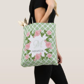 Nile Green Quatrefoil roze roze roze monogram met  Tote Bag (Dichtbij)