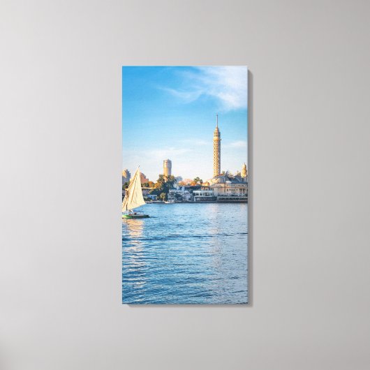 Nile Reflections Beneath Cairo Tower Canvas Afdruk (Voorkant)