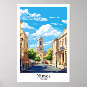 Nimes France Art Vintage Travel Illustratie Poster