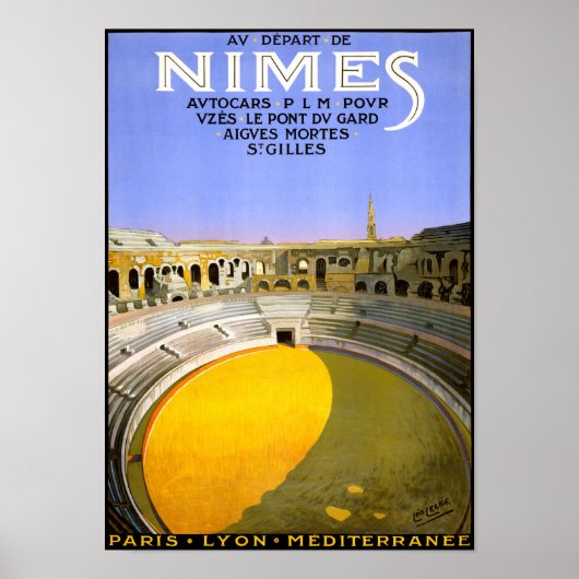 Nimes France Vintage Travel Poster teruggezet (Voorkant)