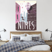 Nîmes Frankrijk Cartoon reisposter Canvas Afdruk (Insitu (Slaapkamer))