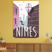 Nîmes Frankrijk Cartoon reisposter Canvas Afdruk (Insitu (Woonkamer))